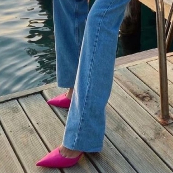 Zara Hot Pink Pointed Toe Heeled Mules - Picture 7 of 14